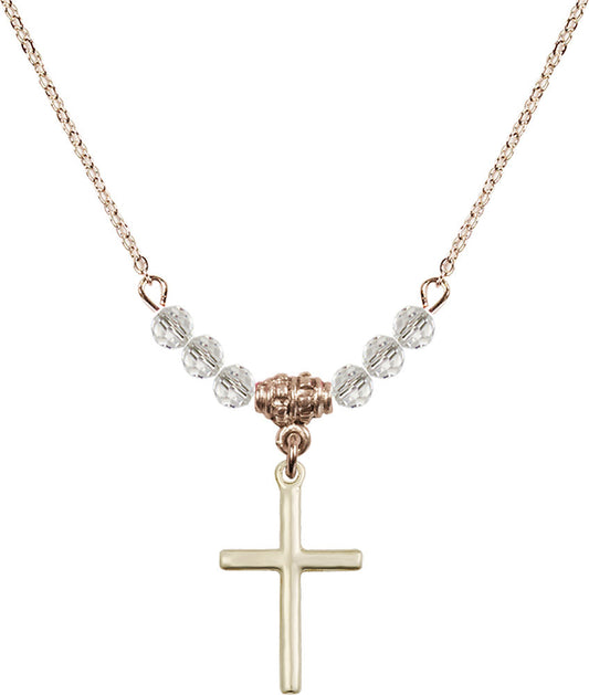 14kt Gold Filled Cross Birthstone Necklace with Crystal Beads - 0017