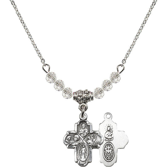 Sterling Silver 4-Way Birthstone Necklace with Crystal Beads - 0047
