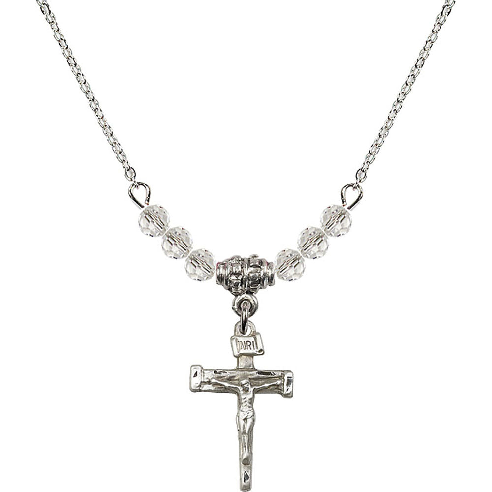 Sterling Silver Nail Crucifix Birthstone Necklace with Crystal Beads - 0072