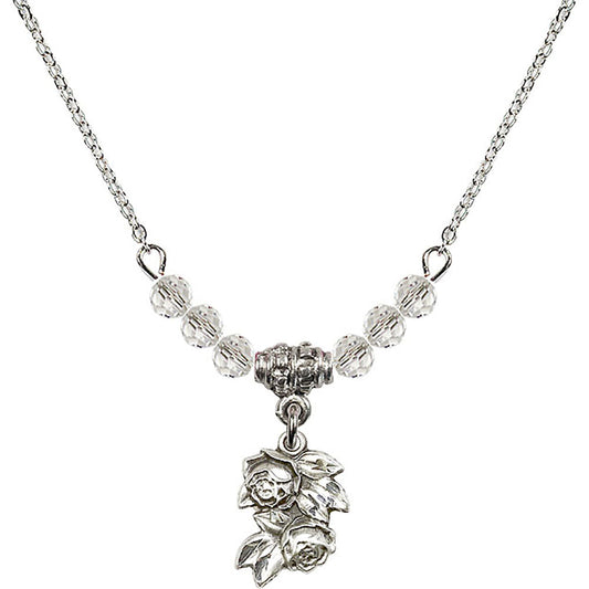 Sterling Silver Rose Birthstone Necklace with Crystal Beads - 0204