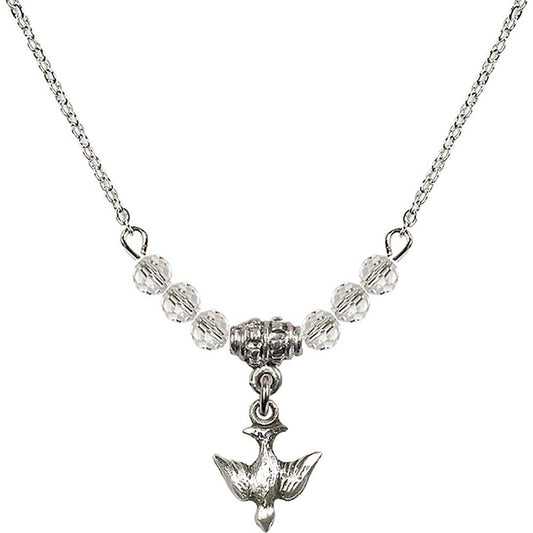 Sterling Silver Holy Spirit Birthstone Necklace with Crystal Beads - 0208