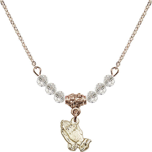 14kt Gold Filled Praying Hands Birthstone Necklace with Crystal Beads - 0220