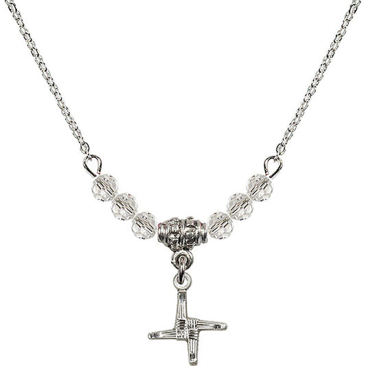 Sterling Silver Saint Brigid Cross Birthstone Necklace with Crystal Beads - 0291