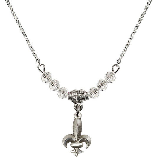 Sterling Silver Fleur de Lis Birthstone Necklace with Crystal Beads - 0293
