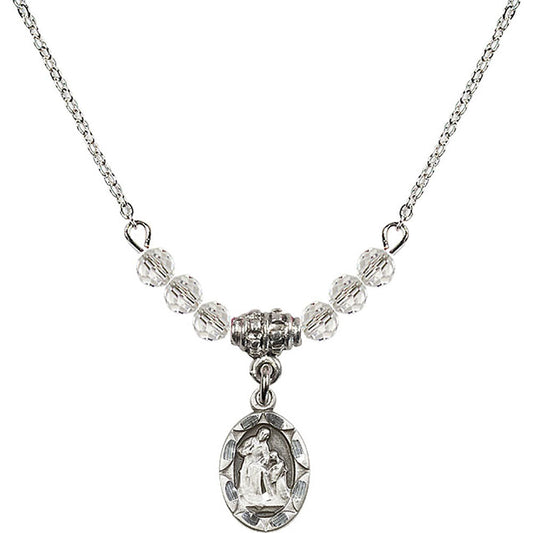 Sterling Silver Saint Ann Birthstone Necklace with Crystal Beads - 0301