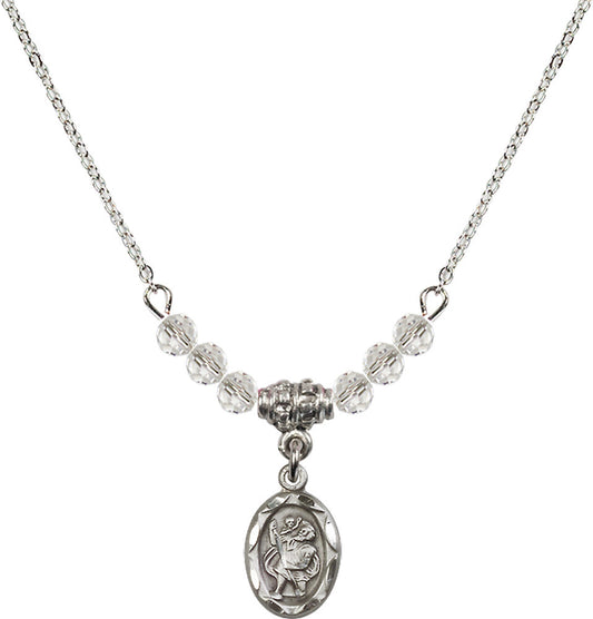 Sterling Silver Saint Christopher Birthstone Necklace with Crystal Beads - 0301