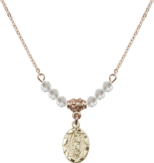 14kt Gold Filled Our Lady of Guadalupe Birthstone Necklace with Crystal Beads - 0301