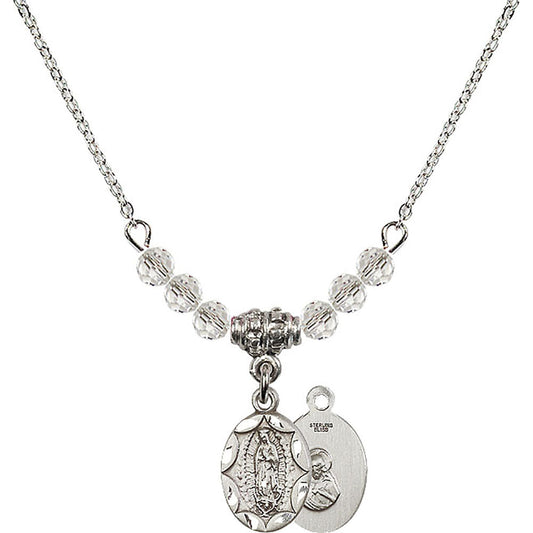 Sterling Silver Our Lady of Guadalupe Birthstone Necklace with Crystal Beads - 0301
