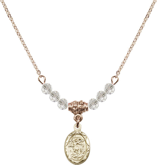 14kt Gold Filled Saint Michael the Archangel Birthstone Necklace with Crystal Beads - 0301
