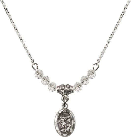 Sterling Silver Saint Michael the Archangel Birthstone Necklace with Crystal Beads - 0301