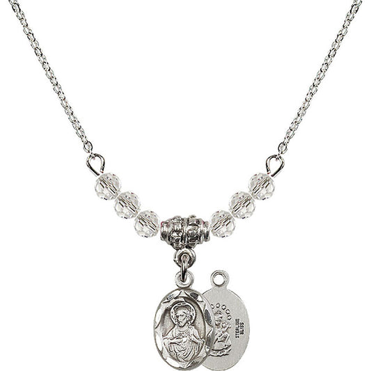 Sterling Silver Scapular Birthstone Necklace with Crystal Beads - 0301