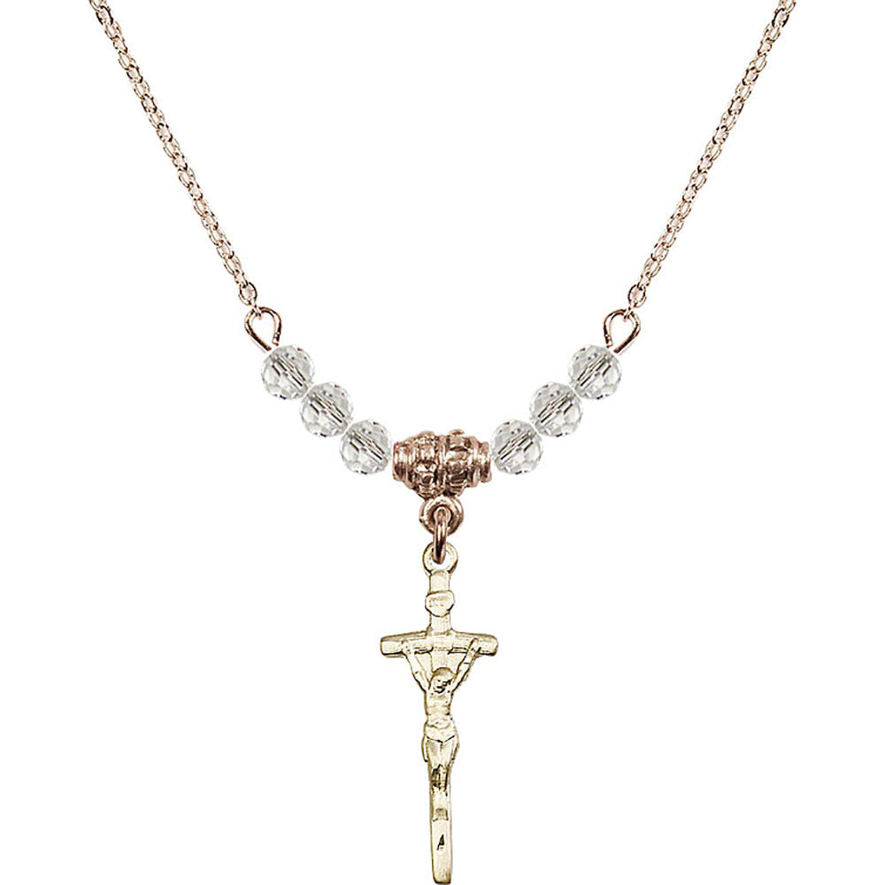 14kt Gold Filled Papal Crucifix Birthstone Necklace with Crystal Beads - 0563