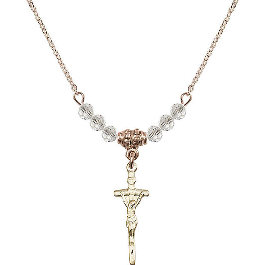 14kt Gold Filled Papal Crucifix Birthstone Necklace with Crystal Beads - 0563