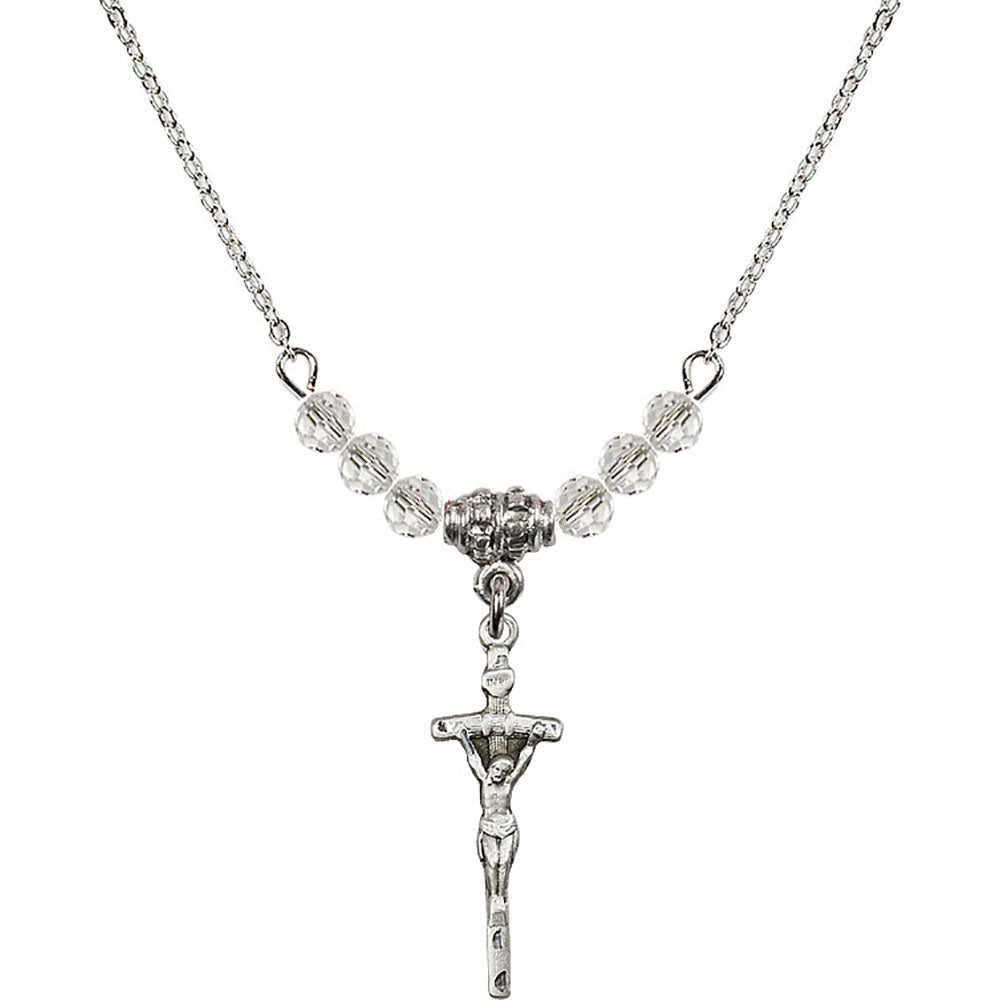Sterling Silver Papal Crucifix Birthstone Necklace with Crystal Beads - 0563