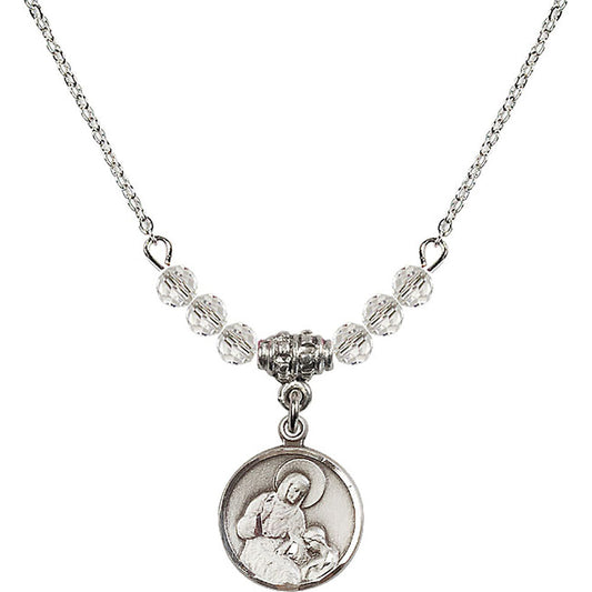 Sterling Silver Saint Ann Birthstone Necklace with Crystal Beads - 0601