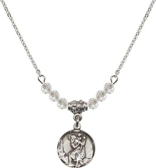 Sterling Silver Saint Christopher Birthstone Necklace with Crystal Beads - 0601