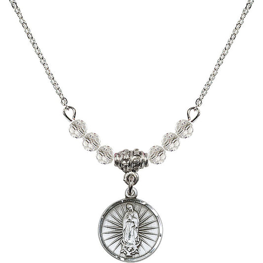 Sterling Silver Our Lady of Guadalupe Birthstone Necklace with Crystal Beads - 0601