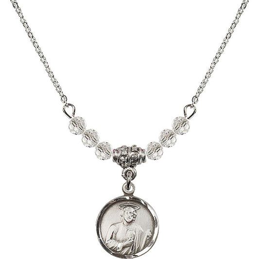 Sterling Silver Saint Jude Birthstone Necklace with Crystal Beads - 0601
