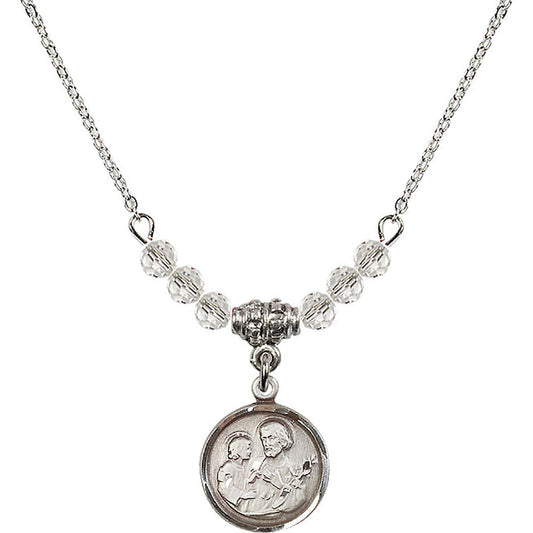 Sterling Silver Saint Joseph Birthstone Necklace with Crystal Beads - 0601