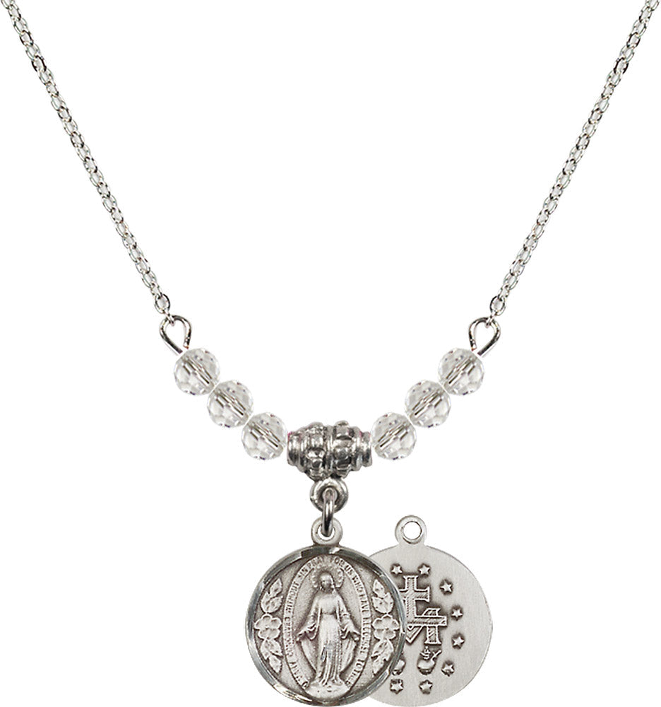 Sterling Silver Miraculous Birthstone Necklace with Crystal Beads - 0601