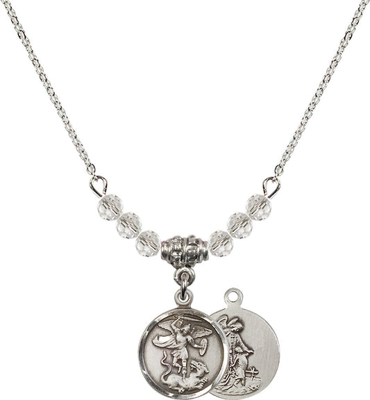 Sterling Silver Saint Michael the Archangel Birthstone Necklace with Crystal Beads - 0601