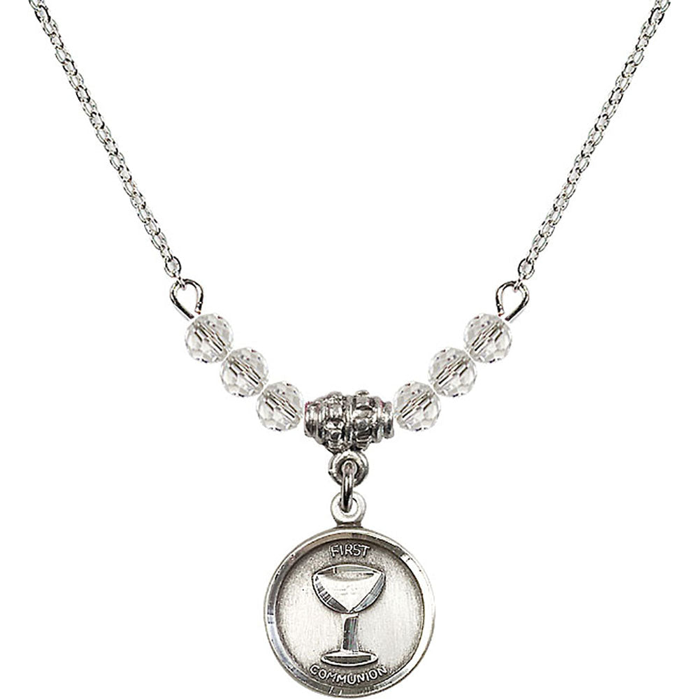 Sterling Silver Communion Birthstone Necklace with Crystal Beads - 0601