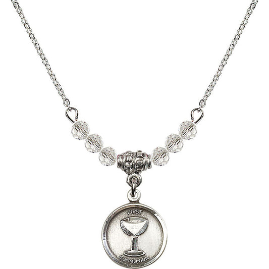Sterling Silver Communion Birthstone Necklace with Crystal Beads - 0601