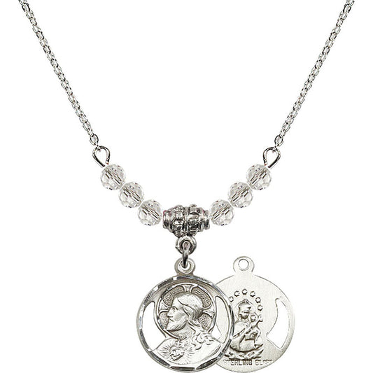Sterling Silver Scapular Birthstone Necklace with Crystal Beads - 0611