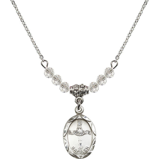 Sterling Silver Baptism Birthstone Necklace with Crystal Beads - 0612