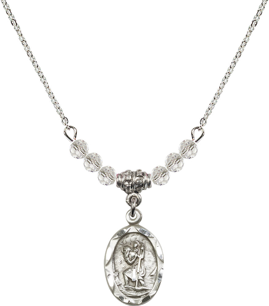 Sterling Silver Saint Christopher Birthstone Necklace with Crystal Beads - 0612