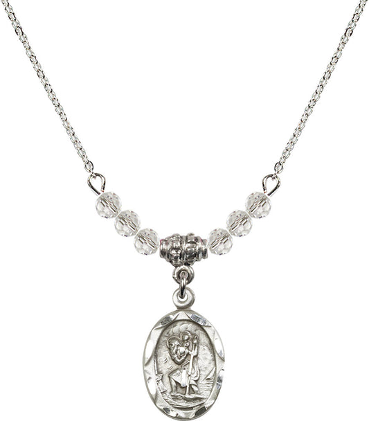 Sterling Silver Saint Christopher Birthstone Necklace with Crystal Beads - 0612