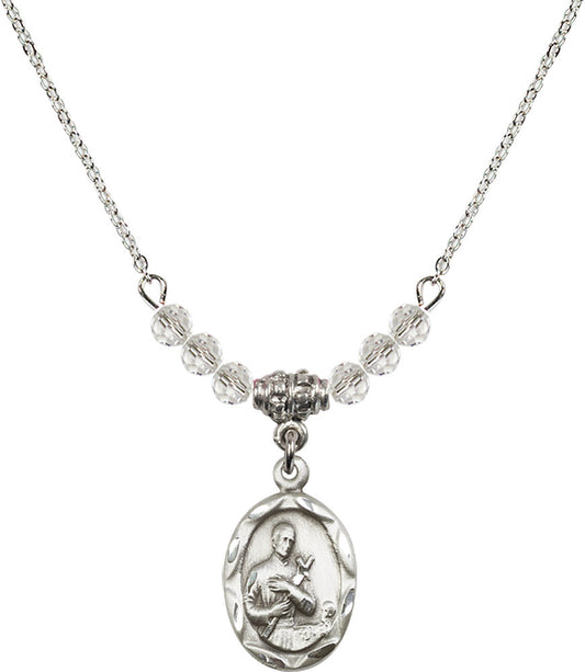 Sterling Silver Saint Gerard Birthstone Necklace with Crystal Beads - 0612