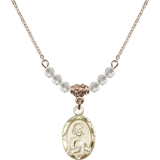 14kt Gold Filled Saint Jude Birthstone Necklace with Crystal Beads - 0612