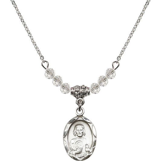 Sterling Silver Saint Jude Birthstone Necklace with Crystal Beads - 0612