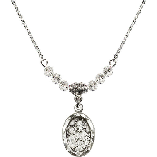 Sterling Silver Saint Joseph Birthstone Necklace with Crystal Beads - 0612