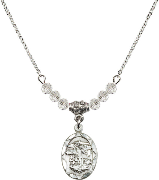 Sterling Silver Saint Michael the Archangel Birthstone Necklace with Crystal Beads - 0612