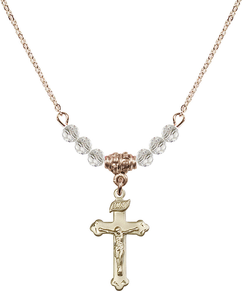 14kt Gold Filled Crucifix Birthstone Necklace with Crystal Beads - 0669