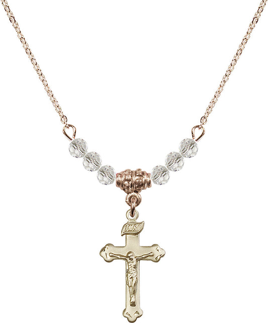 14kt Gold Filled Crucifix Birthstone Necklace with Crystal Beads - 0669