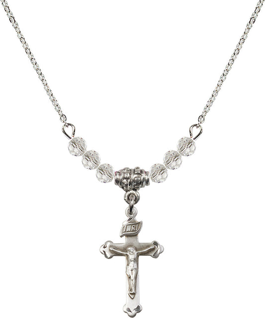 Sterling Silver Crucifix Birthstone Necklace with Crystal Beads - 0669