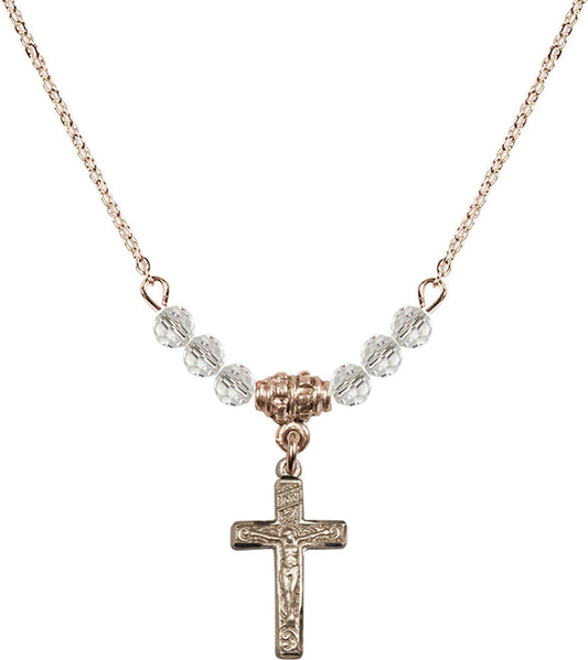 14kt Gold Filled Crucifix Birthstone Necklace with Crystal Beads - 0672