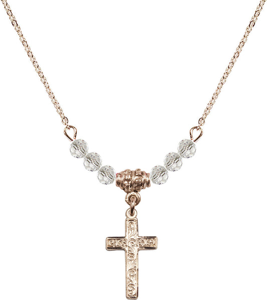 14kt Gold Filled Cross Birthstone Necklace with Crystal Beads - 0672