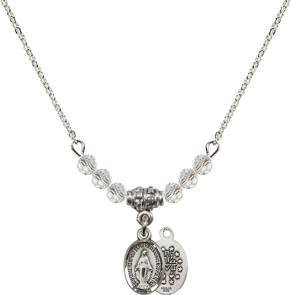 Sterling Silver Miraculous Birthstone Necklace with Crystal Beads - 0702
