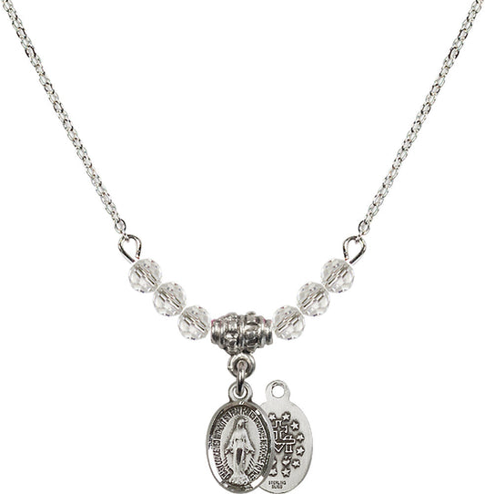 Sterling Silver Miraculous Birthstone Necklace with Crystal Beads - 0702