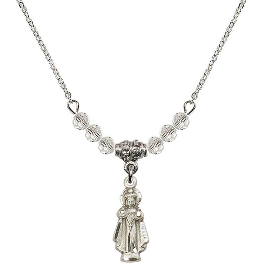 Sterling Silver Infant of Prague Birthstone Necklace with Crystal Beads - 0823