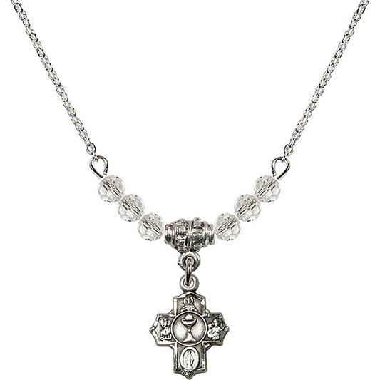 Sterling Silver Communion 5-Way Birthstone Necklace with Crystal Beads - 0890