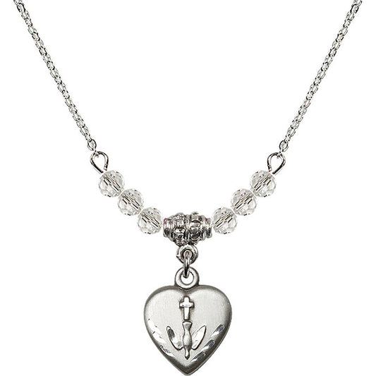 Sterling Silver Heart / Confirmation Birthstone Necklace with Crystal Beads - 0891