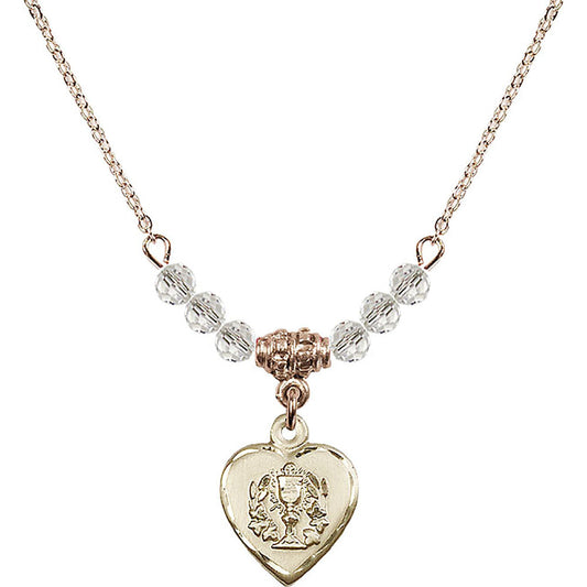 14kt Gold Filled Heart / Communion Birthstone Necklace with Crystal Beads - 0892