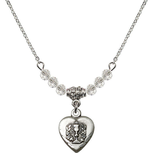 Sterling Silver Heart / Communion Birthstone Necklace with Crystal Beads - 0892