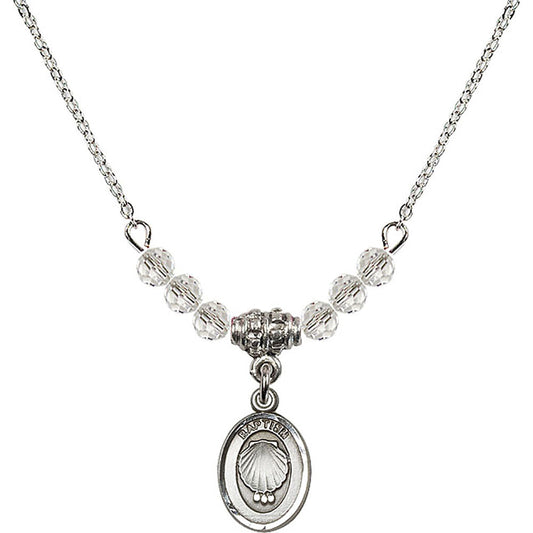 Sterling Silver Baptism Birthstone Necklace with Crystal Beads - 0974