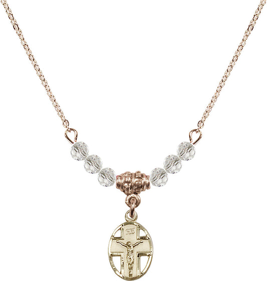 14kt Gold Filled Crucifix Birthstone Necklace with Crystal Beads - 0978